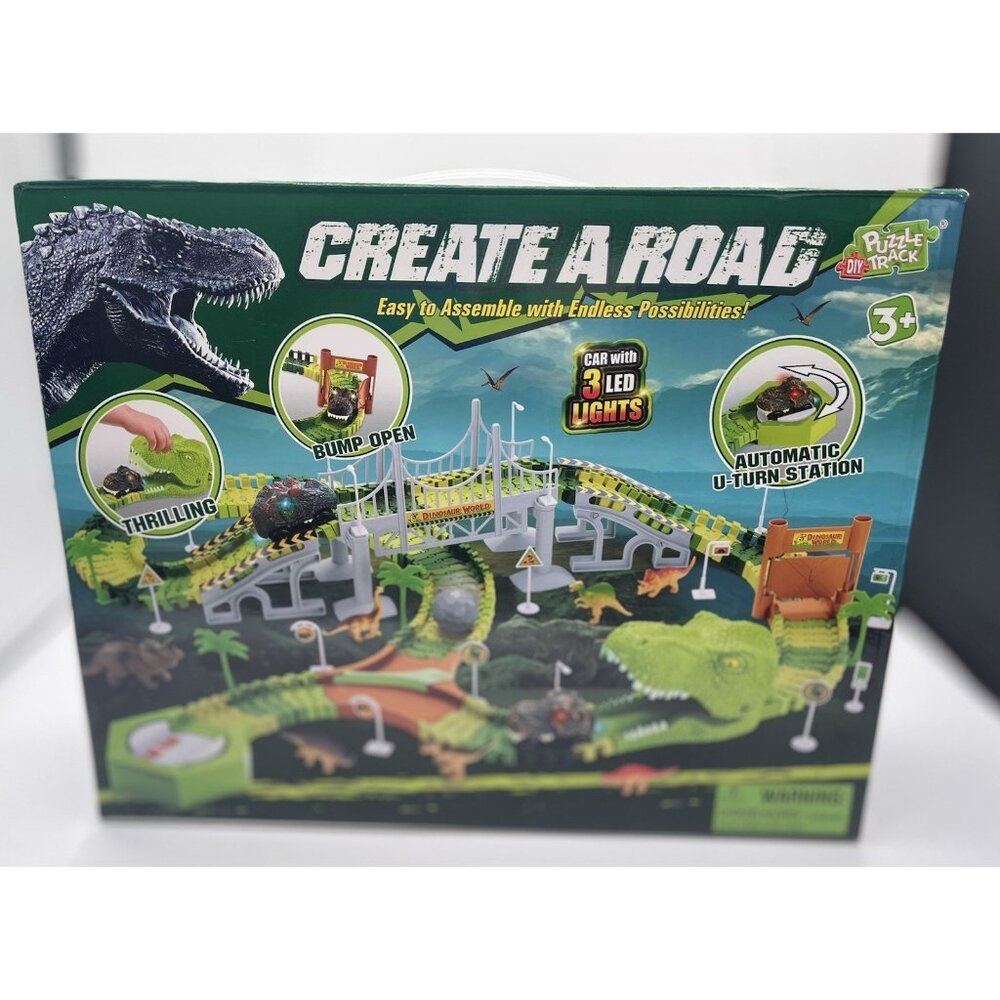 Race Track Dino Track Dinosaur World Bridge Create A Road 144 Piece Toy Car